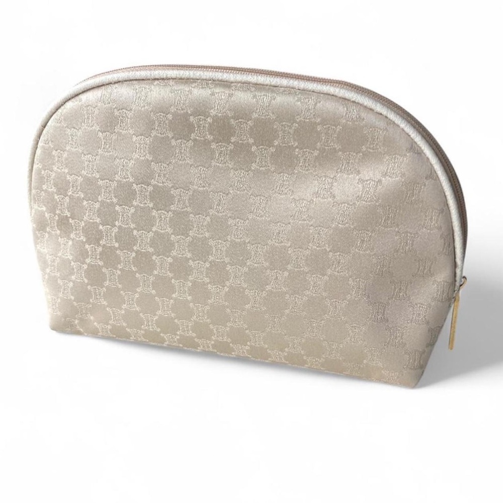 Celine Beige with Gold Monogram Canvas Cosmetic Bag Makeup - Picture 2 of 8